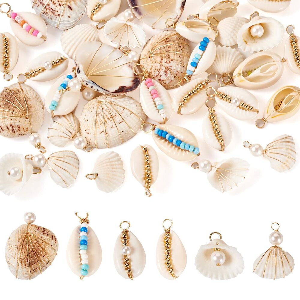 1782 Beadthoven 36pcs Golden Natural Shell Pendants Ocean Beach Seashell